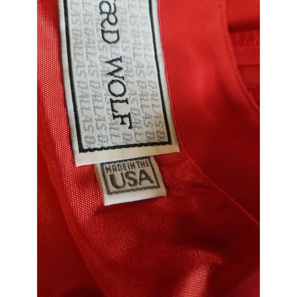 Howard Wolf Maxi Dress 12 Detachable Vest Long Sleeve Trim Buttons Red Vintage - Picture 14 of 15